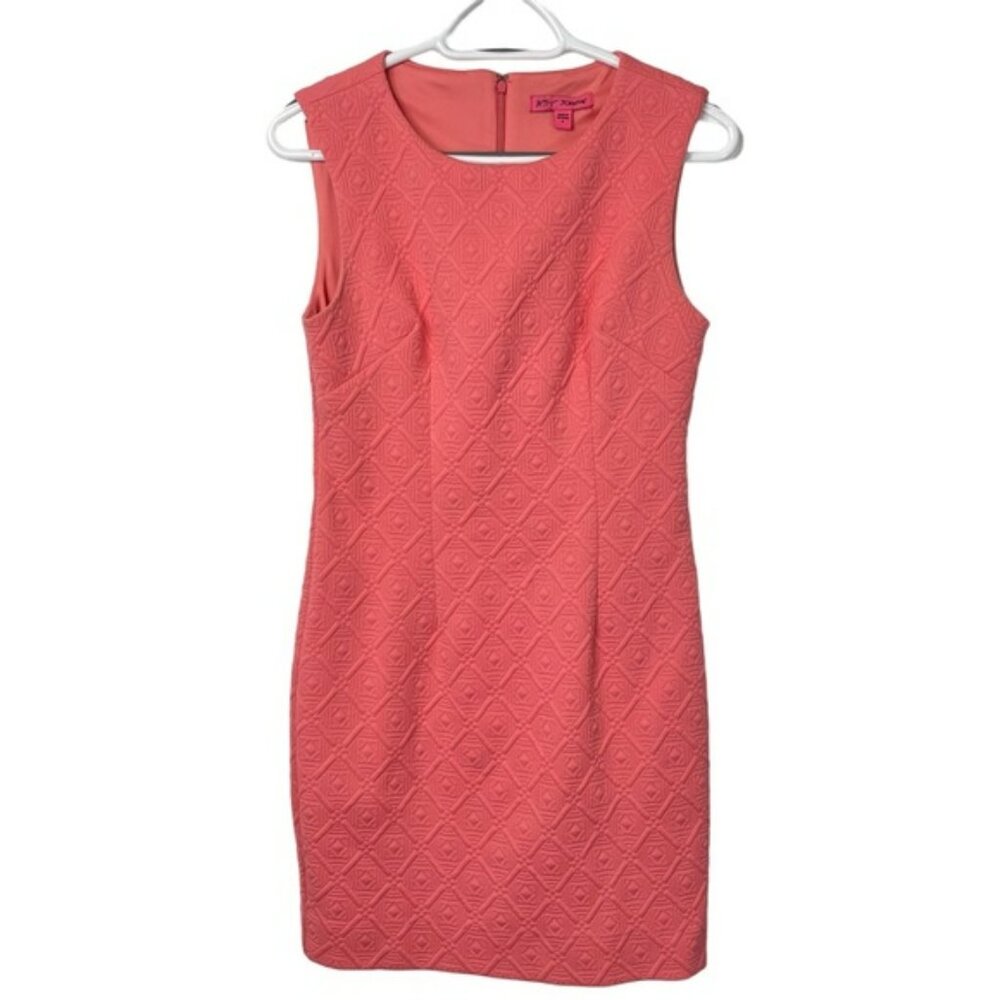 Betsey Johnson Women’s Coral MIDI Dress Fitted Stretch Sleeveless Size 4 NWOT